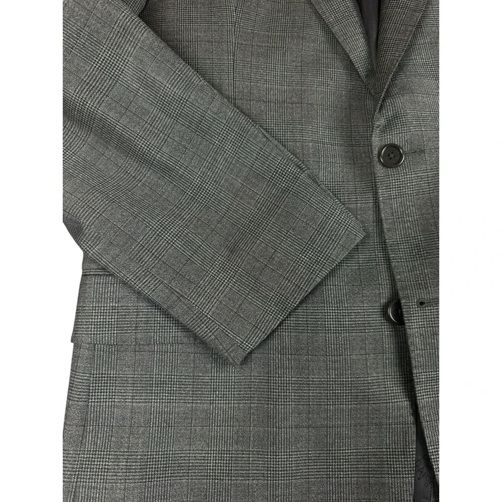 JOS. A. BANK 43L Gray Glen Plaid 100% Wool Suit Jacket Burgundy Windowpane